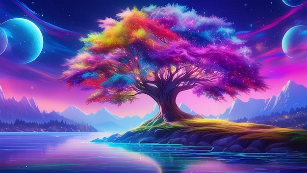 Fantasy illustration of magical tree