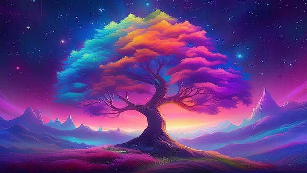 Fantasy illustration of magical tree