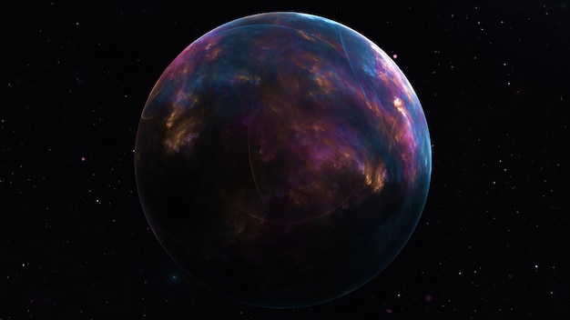 Fantasy is an abstract planet in space against the background of stars and galaxies 3d illustration