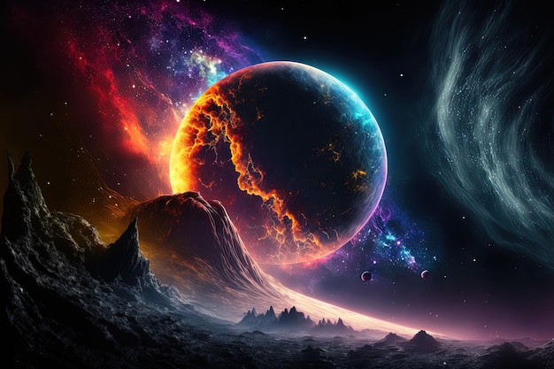 Fantasy is an abstract planet in space with stars and galaxies as its backdrop