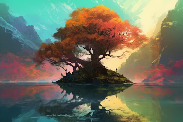 Fantasy land with tree Generate Ai