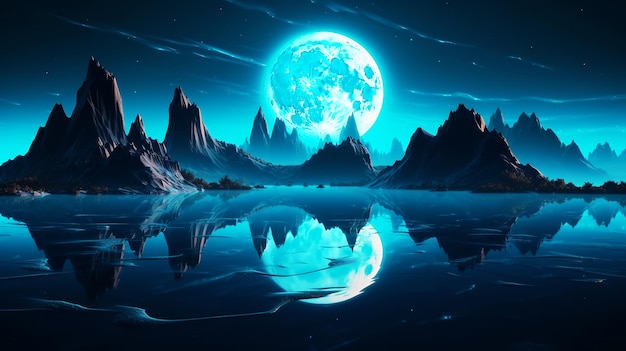 a fantasy landscape background with super blue moon