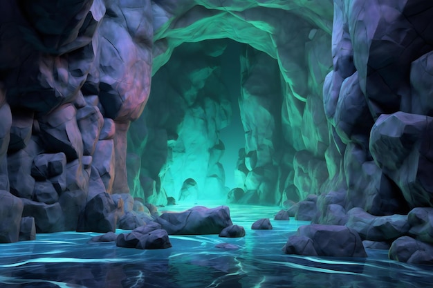 Fantasy landscape with blue cave