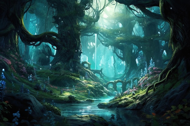 Fantasy landscape with fantasy forest