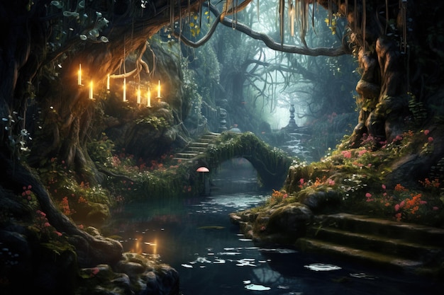 Fantasy landscape with fantasy forest