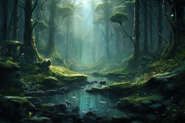 Fantasy landscape with fantasy forest