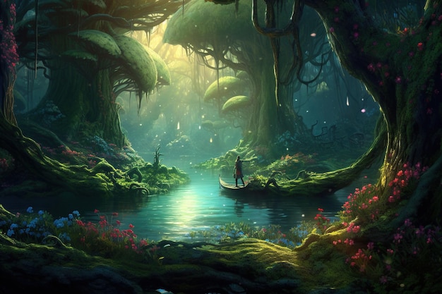 Fantasy landscape with fantasy forest