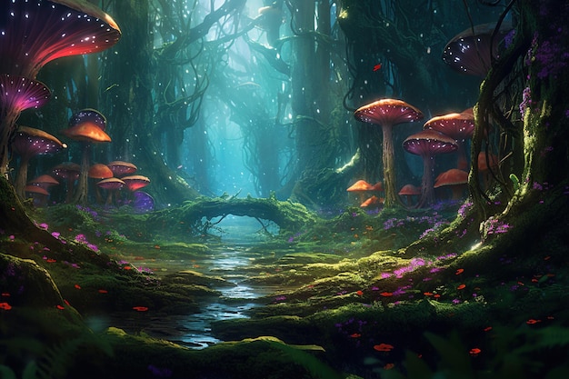 Fantasy landscape with fantasy forest