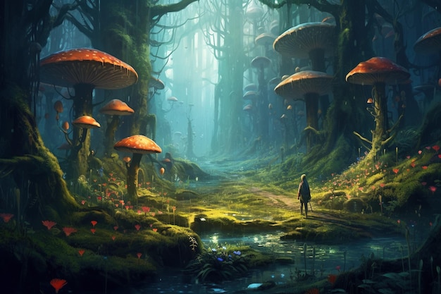 Fantasy landscape with fantasy forest