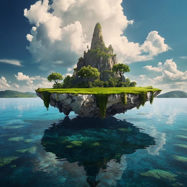 Photo fantasy landscape with floating islands