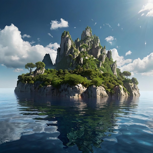 Photo fantasy landscape with floating islands