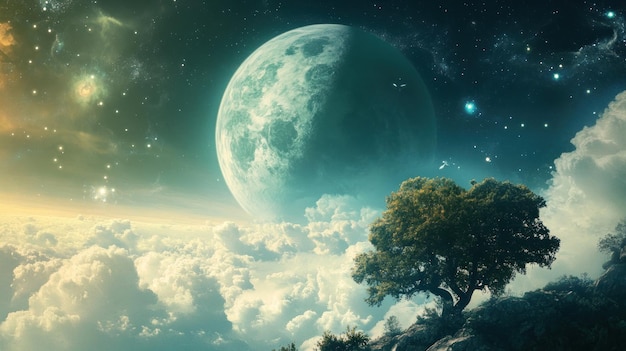 A Fantasy Landscape with a Giant Moon