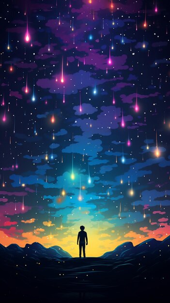 Fantasy landscape with man looking at the starry sky Vector illustration generated ai