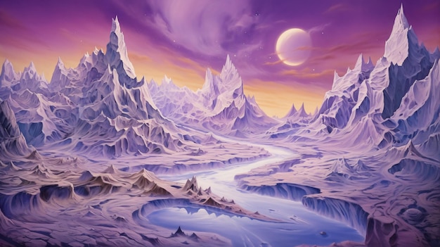 fantasy landscape with sandy glaciers and purple cry vector illustration