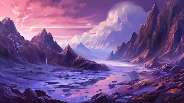 fantasy landscape with sandy glaciers and purple cry vector illustration