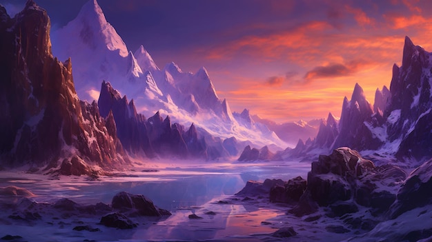 fantasy landscape with sandy glaciers and purple cry vector illustration