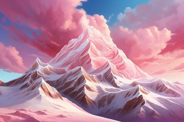 Fantasy landscape with snowy mountains and blue sky