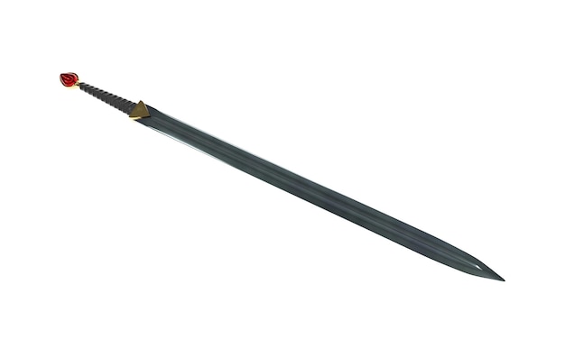 A fantasy long sword with a skull and gold on an isolated white background 3d illustration