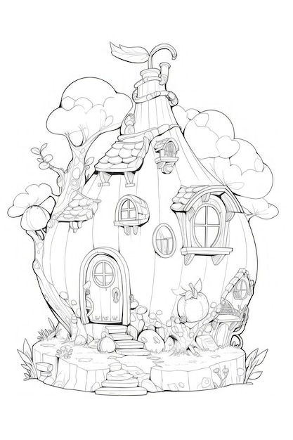 fantasy magical fairy house for coloring page