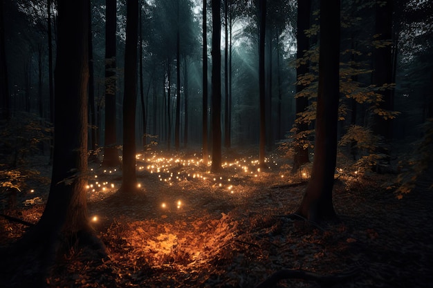 Fantasy magical forest with glowing lights Generative AI