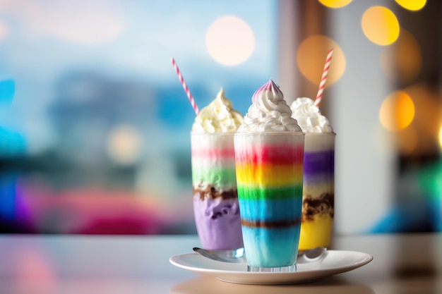 Fantasy magical rainbow style milkshake ice cream drink Generative AI