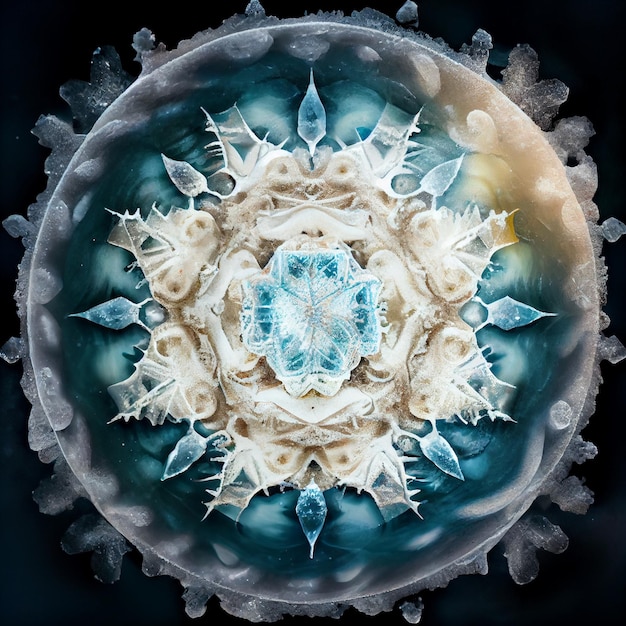 Fantasy mandala made of ice in snow 3d render