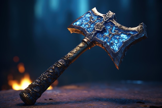 Fantasy medieval battle axe on a dark background