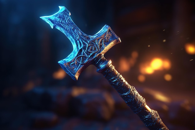 Fantasy medieval battle axe on a dark background