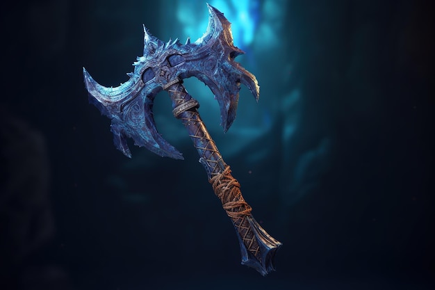 Fantasy medieval battle axe on a dark background