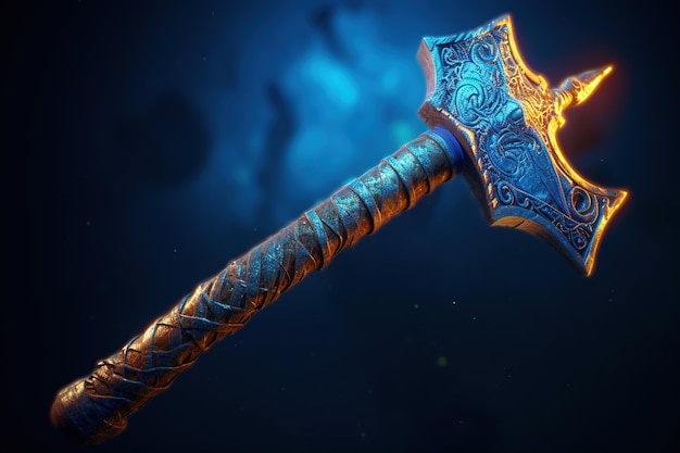 Fantasy medieval battle axe on a dark background