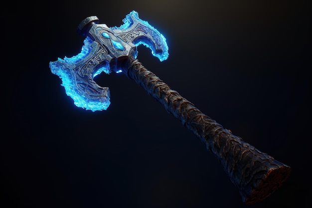 Fantasy medieval battle axe on a dark background