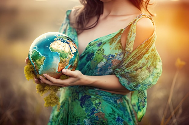 Fantasy Mother Nature Holding the Globe of Earth