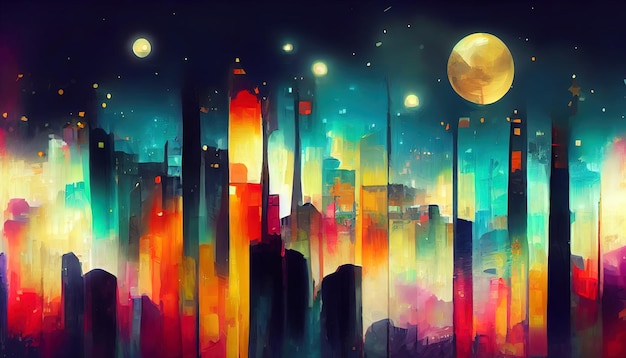 Fantasy night city japanese landscape