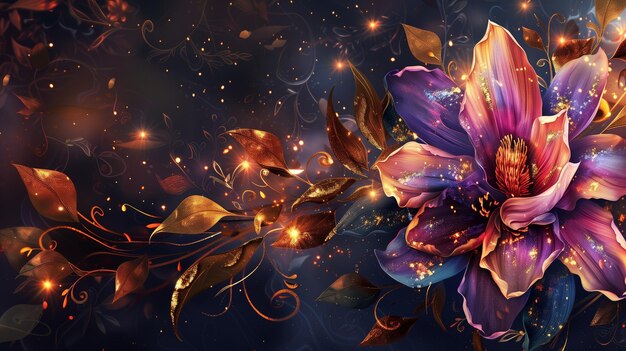 Photo fantasy orchid with gold and magic elements