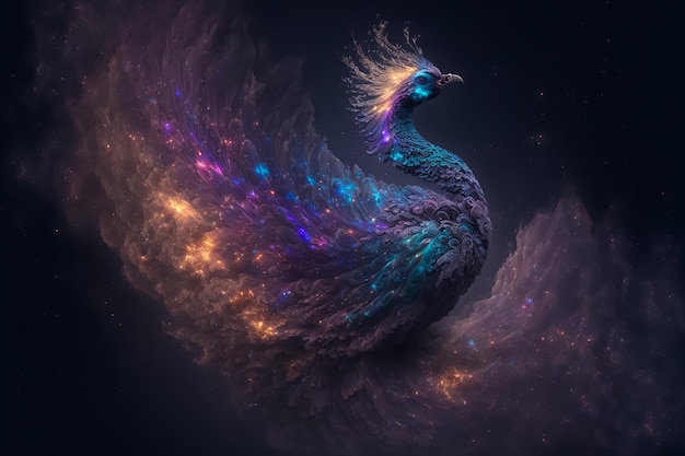 Fantasy Peacock on Galaxy space. AI generated