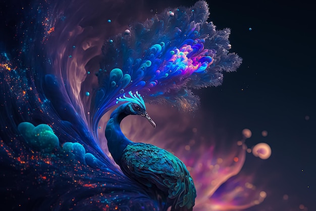 Fantasy Peacock on Galaxy space. AI generated