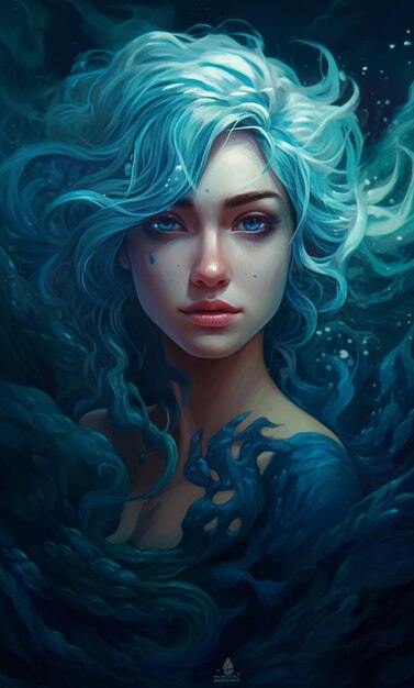 Fantasy portrait of a beautiful girl with blue hair Beauty fashion