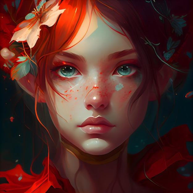 Fantasy portrait of a beautiful girl with floral makeup