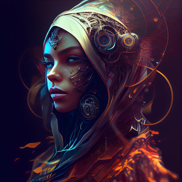 Fantasy portrait of a beautiful woman in a headscarf