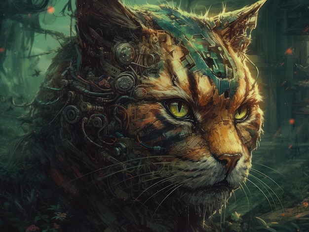 Fantasy portrait of a cat in the style of steampunk Created with Generative AI technology