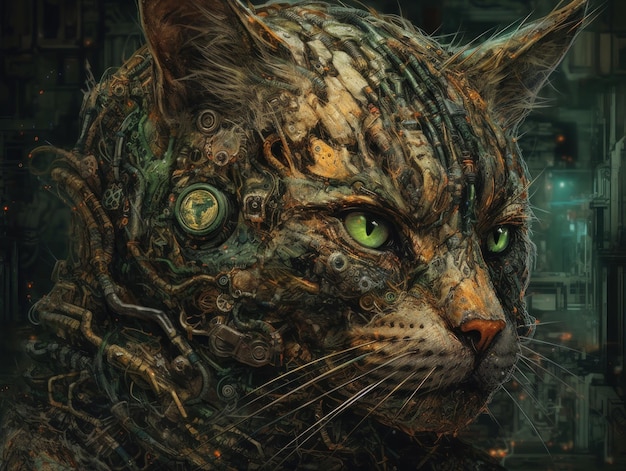 Fantasy portrait of a cat in the style of steampunk Created with Generative AI technology