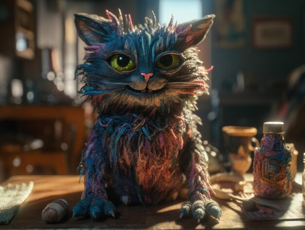 Fantasy portrait of a red cat with big eyes created with Generative AI technology