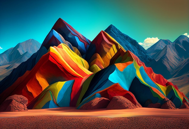 Fantasy rainbow mountains and rocks AI Generated