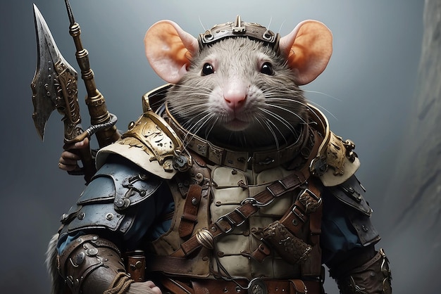 Photo fantasy rat ready for war with advanced armor and weapon