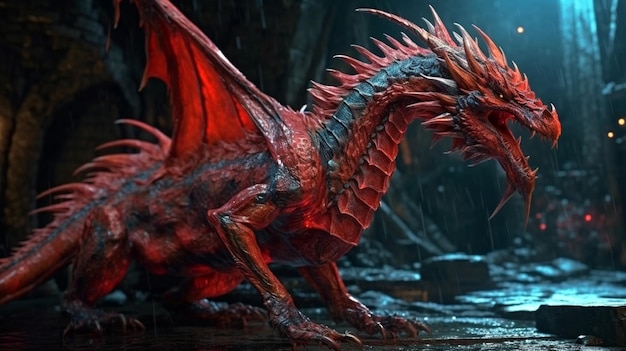 Fantasy red dragon head generative ai