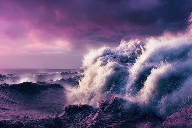 fantasy seascape with beautiful waves and foam. 3d render. Raster illustration.