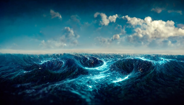 Fantasy seascape with beautiful waves and foam Foam on the waves of water Top view of the ocean waves Dove water background 3D illustration