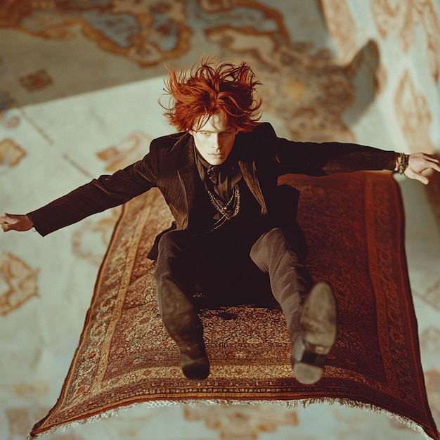 Photo fantasy in the sky the magic carpet adventure of a redhaired man