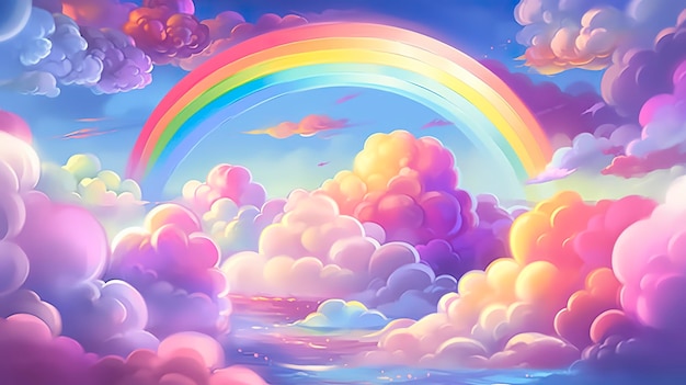 Fantasy sky rainbow Fairy skies rainbows colors magic landscape and dream sky background illustration AI Generative