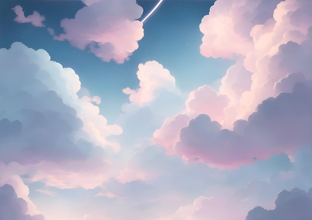 Fantasy sky with sugar cotton purple clouds and stars dreamy background